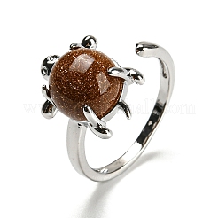 Natural & Synthetic Mixed Gemstone Tortoise Open Cuff Ring&nbsp;RJEW-G290-01P