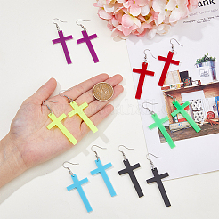 6 Pairs 6 Colors Acrylic Cross Dangle Earrings with Platinum Iron Pins for Woman&nbsp;EJEW-FI0003-25