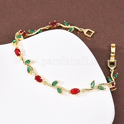 Brass Micro Pave Cubic Zirconia Link Chain Bracelets for Women&nbsp;BJEW-K292-01G