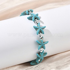 Synthetic Turquoise & Non-magnetic Hematite Beads Stretch Bracelets for Women Men&nbsp;BJEW-JB13726-01