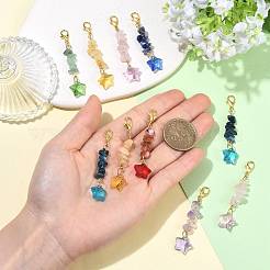 14Pcs 7 Styles Natural Gemstone & Glass Pendant Decorations&nbsp;HJEW-FS00103