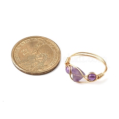 Copper Wire Wrapped Natural Amethyst & Rose Quartz & Red Jasper Braided Bead Rings for Women&nbsp;RJEW-JR00849