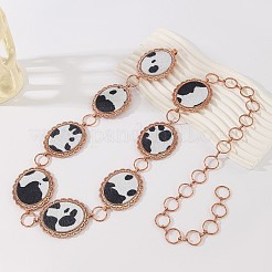 Alloy with Imitation Leather Cow Print Oval Link Chain Waist Belly Chains for Women&nbsp;FS-WGD408C-02