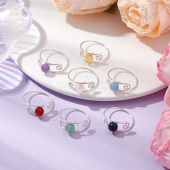 7Pcs 7 Styles Chakra Round Natural & Synthetic Gemstone Finger Rings&nbsp;RJEW-JR00747