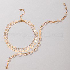 Alloy Paperclip Chain Flower Tassel Double Layer Anklets for Women&nbsp;FS-WGB7378-01