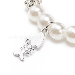 ABS Plastic Imitation Pearl  & Rhinestone Beaded Stretch Bracelet with Alloy Charm for Women&nbsp;BJEW-JB08526-04