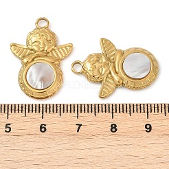 304 Stainless Steel Natural White Shell Pendants&nbsp;STAS-L288-01G-02