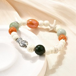 Porcelain Beads & Synthetic Howlite Beads Stretch Bracelets for Women&nbsp;BJEW-D307-02B