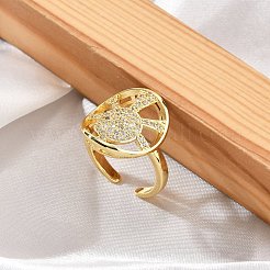 Rack Plating Brass Micro Pave Clear Cubic Zirconia Cuff Rings for Women&nbsp;RJEW-M028-110G