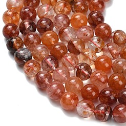 Grade A Natural Red Hematoid Quartz/Ferruginous Quartz Beads Strands&nbsp;G-L642-B10-8mm