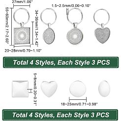 1 Set Heart & Flat Round & Oval & Square Alloy Keychains&nbsp;KEYC-UN0001-11