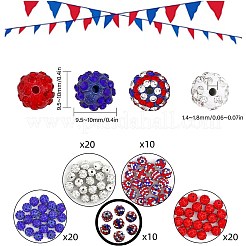 80Pcs 5 Style Independence Day Theme Polymer Clay Rhinestone Round Beads&nbsp;RB-FH0001-07