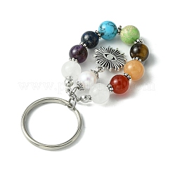 7 Chakra Gemstone Bead Pendant Keychain with Tibetan Style Alloy Charm&nbsp;KEYC-JKC00539-01