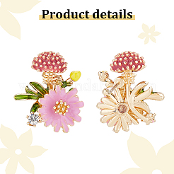 3 Pairs 3 Colors Enamel Flower with Mushroom Stud Earrings with Crystal Rhinestone&nbsp;EJEW-AN0003-07