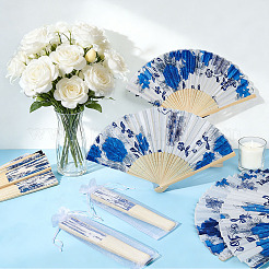 18Pcs Bamboo with Cloth Folding Fan&nbsp;AJEW-OC0014-42B