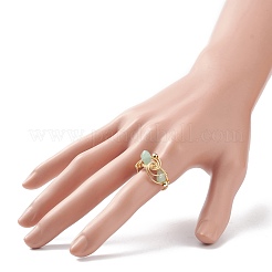 Natural Mixed Stone Chips with Brass Beaded Finger Ring&nbsp;RJEW-JR00515