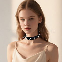 Punk Rock Style Alloy Spiked Rivet Imitation Leather Chocker Necklaces&nbsp;NJEW-WH20011-08C-P