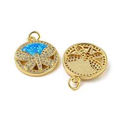 Flat Round with Dragonfly Brass Pendants Micro Pave Cubic Zirconia with Synthetic Opal&nbsp;KK-K356-06G