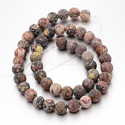 Frosted Round Natural Leopard Skin Jasper Bead Strands&nbsp;G-J338-07-8mm