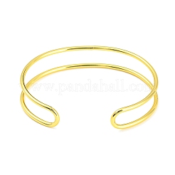 Rack Plating Brass Double Lines Cuff Bangles for Women&nbsp;BJEW-M304-01G