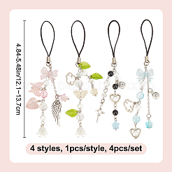 4Pcs Acrylic & Glass & Alloy & ABS Plastic Imitation Pearl Mobile Straps&nbsp;HJEW-DR00095