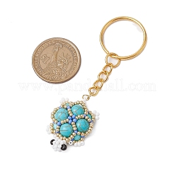 Handmade Glass Seed Beads & Synthetic Turquoise Turtle Pendant Keychain&nbsp;KEYC-MZ00024-02