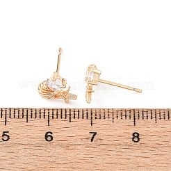 Starfish with Shell Shape Brass Micro Pave Clear Cubic Zirconia Stud Earrings&nbsp;EJEW-L278-05G