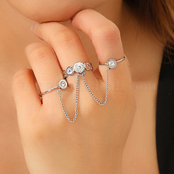 304 Stainless Steel & Crystal Rhinestone Chain Connected Multi Cuff Open Rings&nbsp;WG63793-02