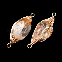 Heated Natural Citrine Nuggets Links Connector Charms with Copper Herringbone Wire-Wrapped&nbsp;KK-Z152-08G