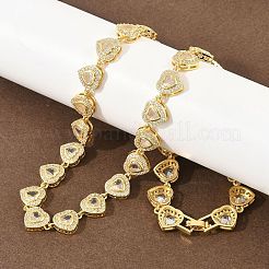 Brass Pave Clear Cubic Zirconia Heart Tennis Necklaces&nbsp;KK-CBA4547-17A-G