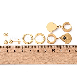 304 Stainless Steel Fan Stud & Hoop Earrring Set for Women&nbsp;LS-EJEW-U063-04G