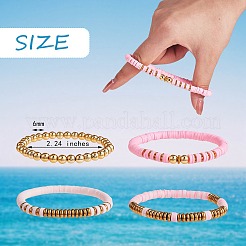 Synthetic Hematite & Polymer Clay Heishi Beads Stretch Bracelets Set&nbsp;BJEW-PH01487-01