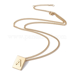 Stainless Steel Initial Letter Rectangle Pendant Necklace for Men Women&nbsp;NJEW-E090-01G-01