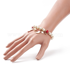 Natural Mashan Jade & Glass Pearl Beaded Stretch Bracelet&nbsp;BJEW-TA00143