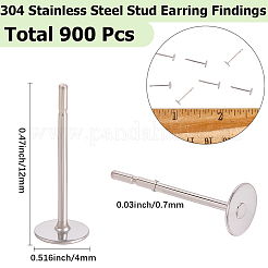 900Pcs 304 Stainless Steel Stud Earring Findings&nbsp;STAS-SC0010-28
