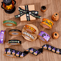 9Pcs 9 Styles Halloween Printed Polyester Grosgrain Ribbon&nbsp;OCOR-WH0085-74