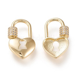 Brass Micro Pave Clear Cubic Zirconia Screw Carabiner Lock Charms&nbsp;ZIRC-K086-12G