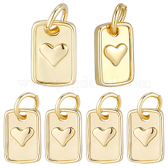 8Pcs Brass Rectangle with Heart Charms&nbsp;KK-BBC0025-21