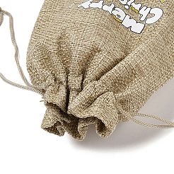 Christmas Printed Burlap Packing Pouches Drawstring Bags&nbsp;ABAG-Q053-02B-01