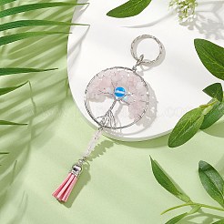 Tree of Life Alloy Natural Rose Quartz & Synthetic Moonstone Keychain&nbsp;KEYC-JKC00987-01