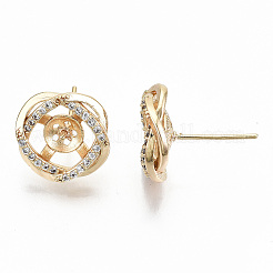 Brass Micro Pave Clear Cubic Zirconia Stud Earring Findings&nbsp;KK-T062-54G-NF