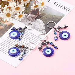 Flat Round Evil Eye Lampwork Keychain&nbsp;KEYC-JKC00243