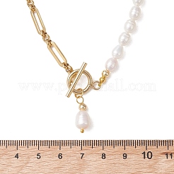 304 Stainless Steel Figaro Chain Natural Cultured Freshwater Pearl Rice Beaded Necklaces with OT Clasps&nbsp;NJEW-JN05959-01