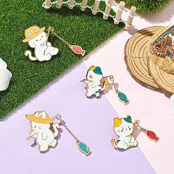 4Pcs 4 Styles Cat and Fish Enamel Pin&nbsp;JEWB-CJ0003-43
