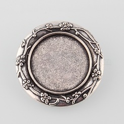 Vintage Alloy Carved Flower Brooch Cabochon Bezel Settings&nbsp;PALLOY-O038-18AS
