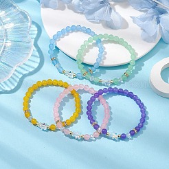 Round Natural Dyed Malaysia Jade Beaded Stretch Bracelets&nbsp;BJEW-JB10670
