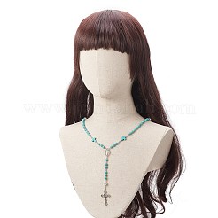 Natural Lava Rock & Synthetic Turquoise Rosary Bead Necklace&nbsp;NJEW-JN04237-01