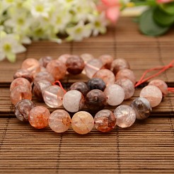 Natural Hematoid Quartz/Fire Quartz Round Beads Strands&nbsp;G-N0078-12mm-06