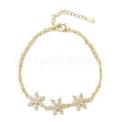 Brass Micro Pave Clear Cubic Zirconia Triple Flower Link 2-Strand Bracelets&nbsp;KK-CBA6980-16G