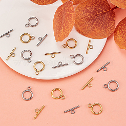 20Sets 2 Colors Ion Plating(IP) 304 Stainless Steel Ring Toggle Clasps&nbsp;STAS-CJ0001-204